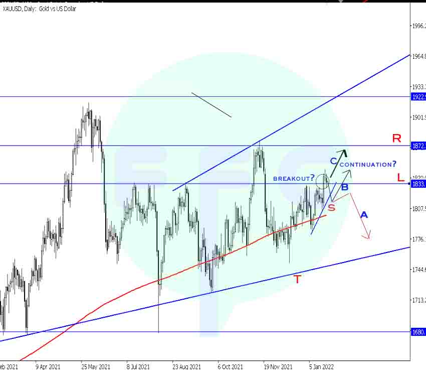 possible price reaction on gold daily chart